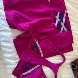 Fabletics Hot Pink Leggings with Purple Accents